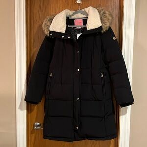 Black Kate Spade longline jacket with fur hood